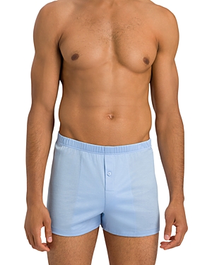 Shop Hanro Cotton Sporty Button Fly Boxers In Placid Blue