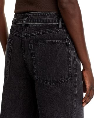 Belted Wide Leg Jeans In Washed Black