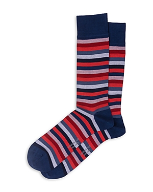 Marcoliani Pima Cotton & Nylon Lisle Rainbow Stripe Socks In Blue/red