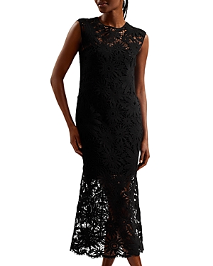 Shop Ted Baker Crochet Sleeveless Midi Dress In Black