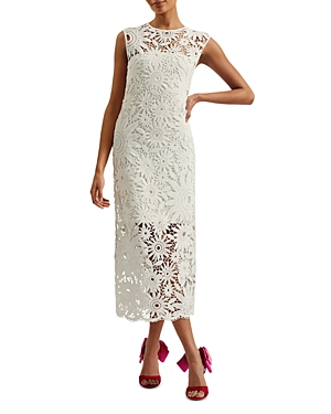 Shop Ted Baker Crochet Sleeveless Midi Dress In Ivory