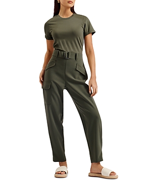 Shop Ted Baker High Rise Belted Tapered Cargo Jumpsuit In Khaki