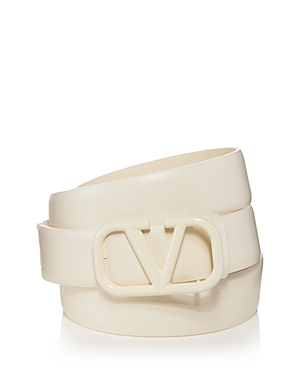 Shop Valentino Men's Vlogo Signature Buckle Leather Belt In Ivory