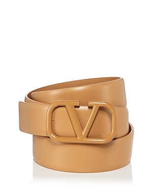 Shop Valentino Men's Vlogo Signature Buckle Leather Belt In Cappuccino