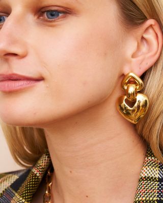 Double Heart Drop Earrings, 2"L