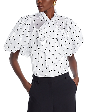 Nancy Yang Dot Print Button Front Shirt In White