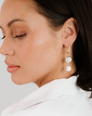 Cultured Freshwater Pearl & Cubic Zirconia Double Drop Earrings