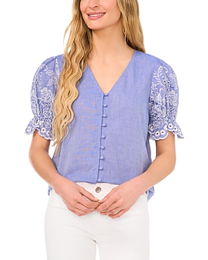 CeCe Embroidered Sleeve Top