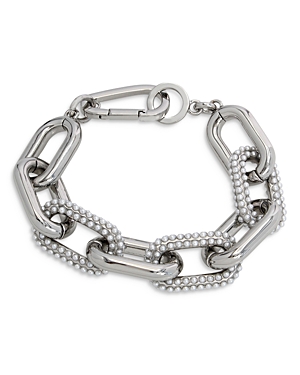 Shop Allsaints Pave Imitation Pearl Link Bracelet In Silver