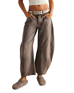 We the Free High Rise Cropped Wide Leg Barrel Jeans in Archive Grey