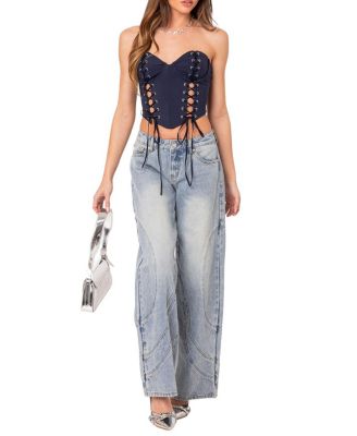 Oaklynn Stitch Detail Low Rise Jeans in Light Blue