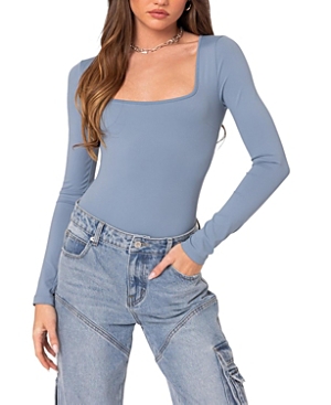 Edikted Joanna Square Neck Long Sleeve Bodysuit In Light Blue