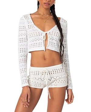 Shop Edikted Betsy Tie Front Knitted Cardigan In White