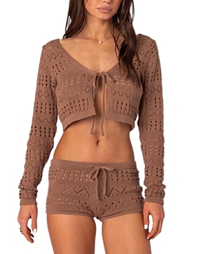 Shop Edikted Betsy Tie Front Knitted Cardigan In Brown