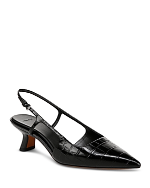 Vince Mesh Leather Kitten Slingback Pumps In Black
