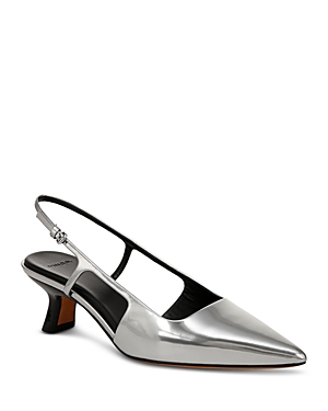 Vince Bianca Metallic Kitten Slingback Pumps In Silver