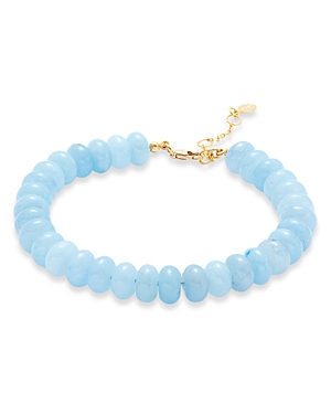 Shop Shashi Blue Lace Agate Beaded Flex Bracelet In Blue/gold