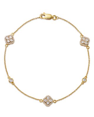 Diamond Clover Station Bracelet in 14K Yellow Gold, 0.70 tcw 