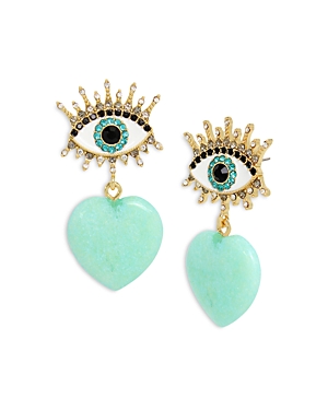 Shop Kurt Geiger Signature Evil Eye & Heart Drop Earrings In Blue/gold