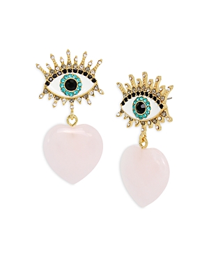 Shop Kurt Geiger Signature Evil Eye & Heart Drop Earrings In Pink/gold