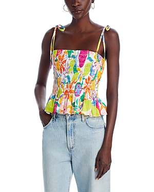 Shop Aqua Printed Smocked Sleeveless Top - 100% Exclusive In White Multi