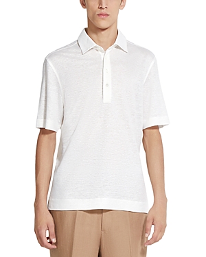 Shop Zegna Linen Polo Shirt In White Solid