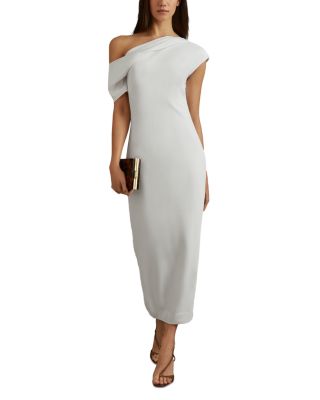 【海外限定】REISSドレス☆Kiera Textured Drape Midi Dress, Cr Reiss Textured Drape-Neck Midi Dress in Cream - REISS