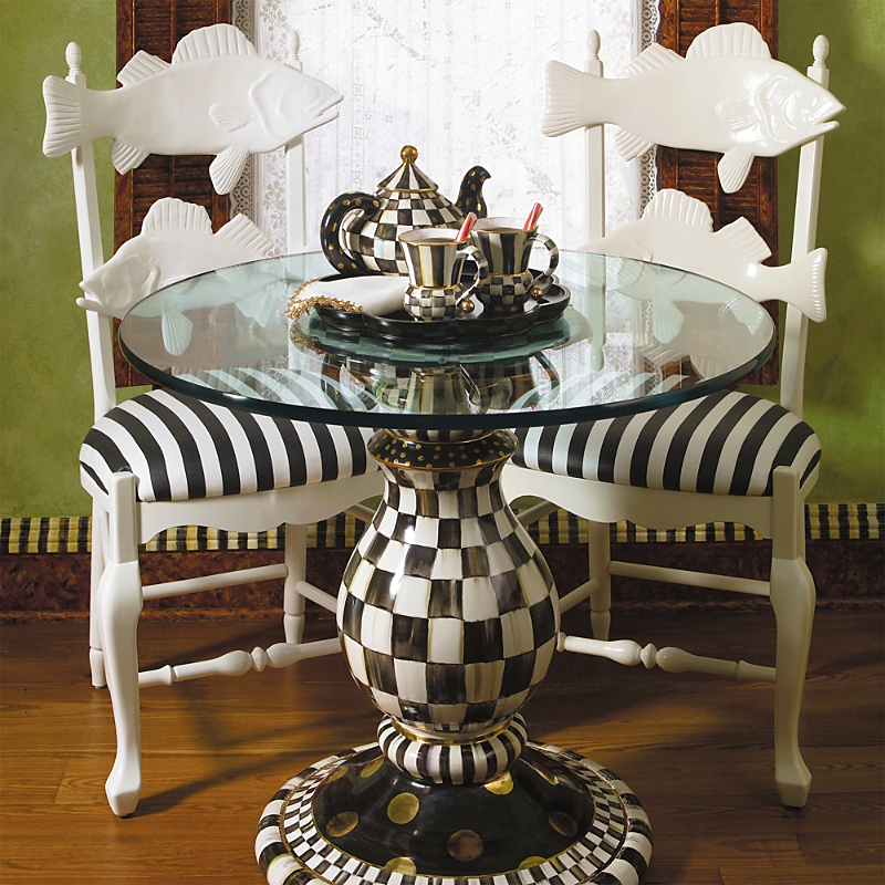 Mackenzie-childs Courtly Check Ceramic Pedestal Table In Multi