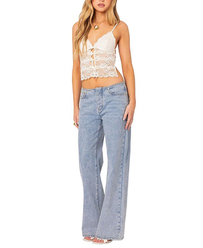 Edikted Cara Sheer Lace Tie Back Camisole In Cream