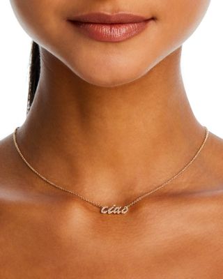 Diamond "Ciao" Pendant Necklace in 14K Yellow Gold, 0.15 tcw 