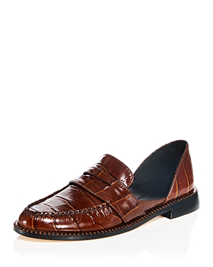Freda Salvador E Women's Tash Croc Embossed Leather D'orsay Penny Loafers In Hickory