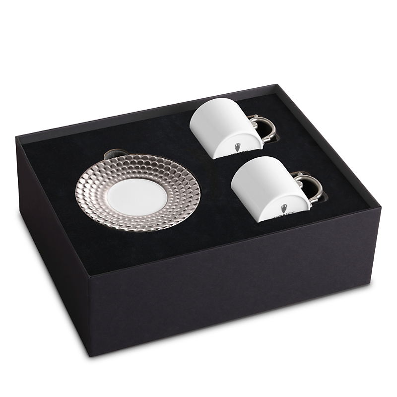 L'objet Aegean Silver 3-piece Espresso Cup & Saucer Set In Platinum