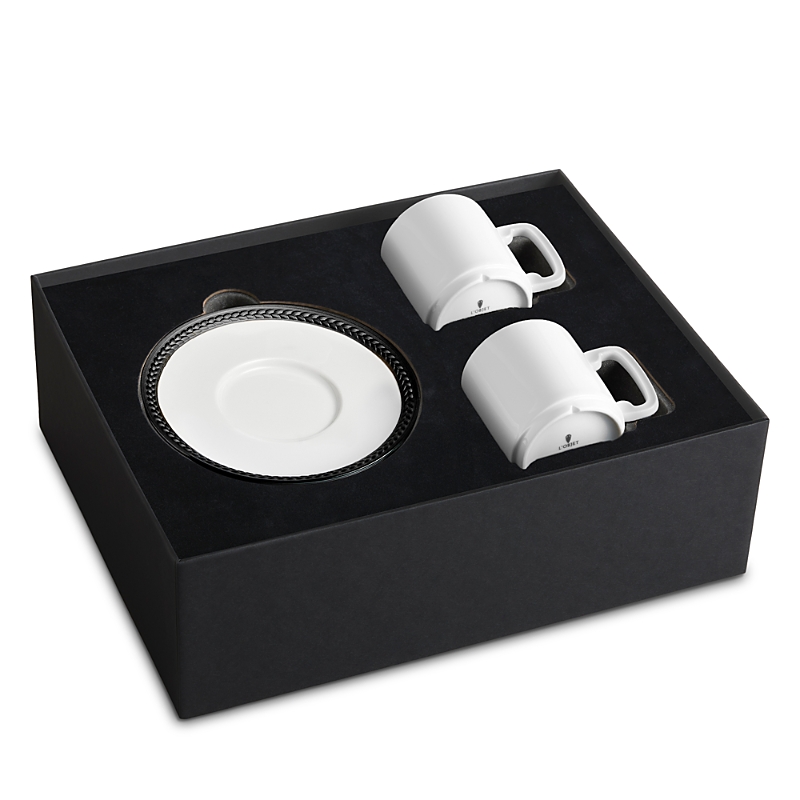 L'objet Soie Tressee Black 3-piece Espresso Cup & Saucer Set In Black