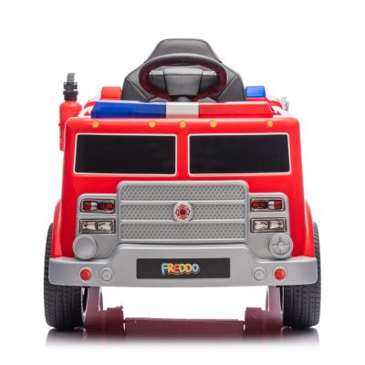  Fire Truck 12V Ride-On 3-8y: Sprinkler, Megaphone, RC, LED, Leather Seat - Ages 2-4