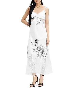 Shop Allsaints Evangelia Iona Lace Trim Floral Maxi Dress In Off White
