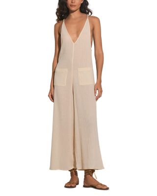 Elan - V Neck Wide Leg Jumpsuit Cover Up