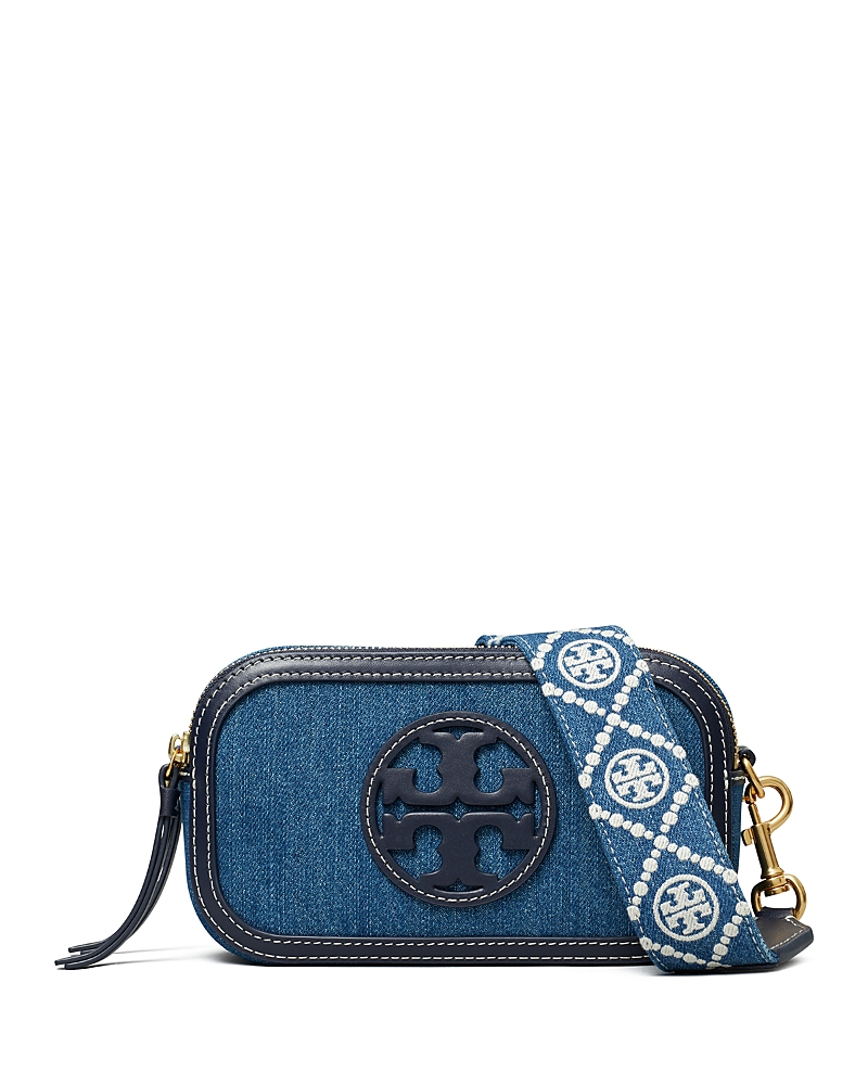 Shop Tory Burch Mini Miller Crossbody Bag In Denim Multi/gold