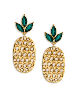 Nadri - Dolce Vita Pav&eacute; & Green Crystal Pineapple Drop Earrings in 18K Gold Plated