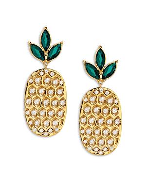 Ajoa by Nadri Dolce Vita Pave & Green Crystal Pineapple Drop Earrings in 18K Gold Plated