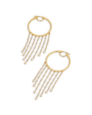 Imitation Pearl Chain Fringe Hoop Earrings