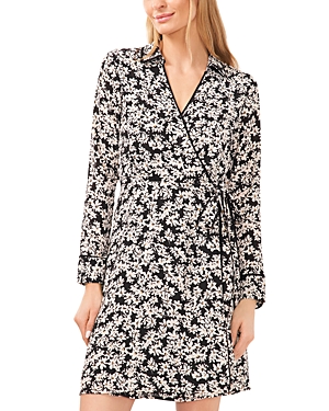 Long Sleeved Printed Collared Wrap Dress