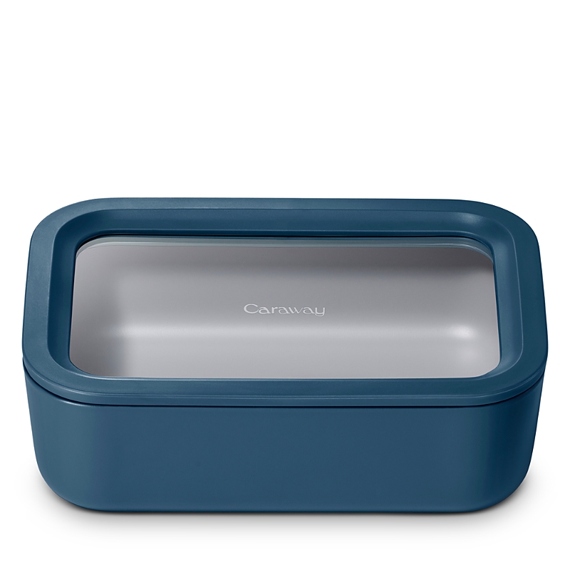 Caraway 6.6 Cup Rectangular Glass Food Container In Navy