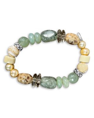 Stephen Dweck Sterling Silver Terraquatic Multi Gemstone Stretch Statement Bracelet