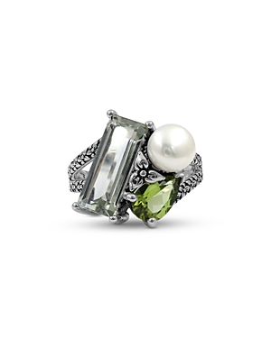 Shop Stephen Dweck Rockrageous Green Amethyst, Peridot & Pearl Ring In Green/silver