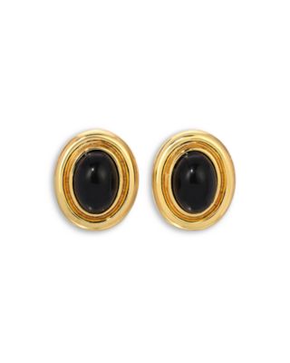 Heaven Mayhem - Prize Black Oval Stud Earrings in 18K Gold Plated