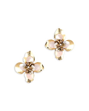 Shop Deepa By Deepa Gurnani Azura Bead & Mother Of Pearl Flower Drop Earrings In Gold/white