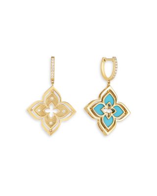Roberto Coin 18K Yellow Gold Venetian Princess Pirouette Lapis & Diamond Reversible Flower Drop Earrings