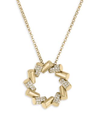 18K Yellow Gold Domino Diamond Circle Pendant Necklace, 16-17"