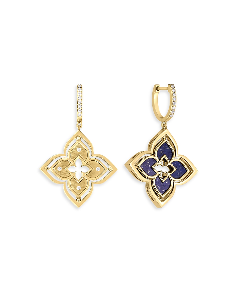 Roberto Coin 18k Yellow Gold Venetian Princess Pirouette Lapis & Diamond Reversible Flower Drop Earrings In Blue/gold