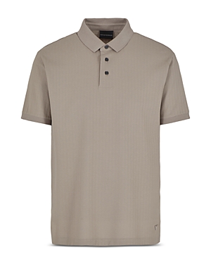 Emporio Armani Jacquard Jersey Polo Shirt In Gray